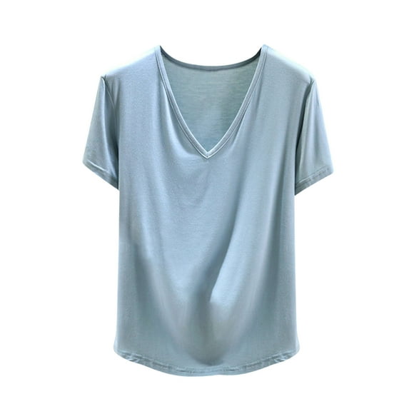 Hrsba Women's Pajama Tops,Solid Color V Neck Short Sleeve Loose Short Length Soft Breathable Sleep Shirt