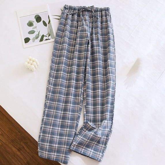 Hrsba Women's Plaid Washed Fabric Pajama Bottoms,Thin Sleep Pants Casual