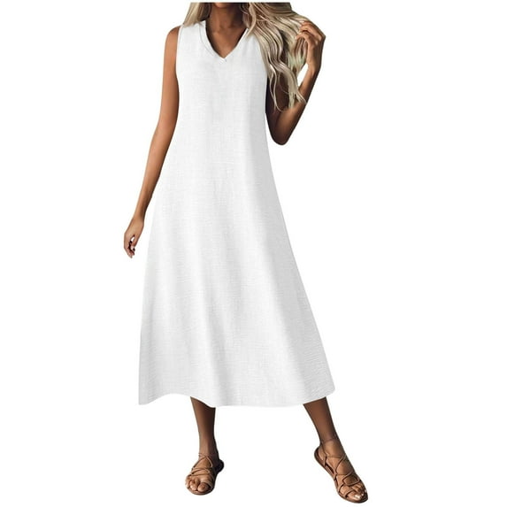 Hrsba Women's Plus Size Casual Dresses, Fall Dresses for Women Solid Color V-Neck Long Sleeve Women Dress Casual Loose Midi Length Dress Suitable for Daily Outfit