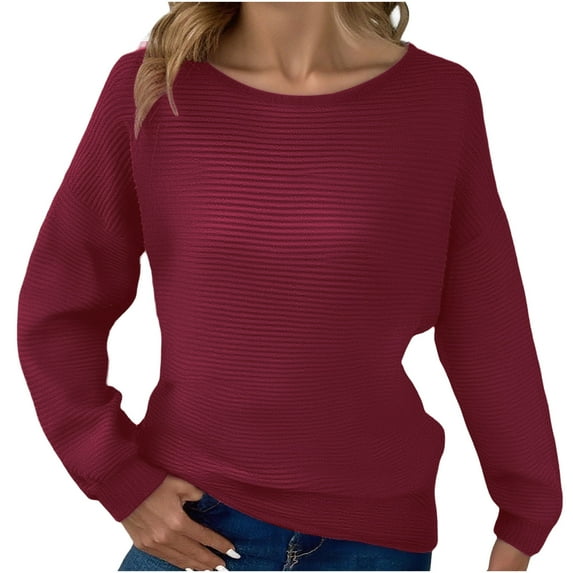 Hrsba Sweatershirt for Women, Sweaters for Women Fall Sweaters for Women Solid Color Crew Neck Long Sleeve Knit Sweater Casual Fashion Ladies Tops Women's Long Sleeve Tops