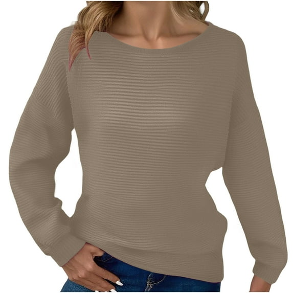 Hrsba Sweatershirt for Women, Sweaters for Women Fall Sweaters for Women Solid Color Crew Neck Long Sleeve Knit Sweater Casual Fashion Ladies Tops Women's Long Sleeve Tops