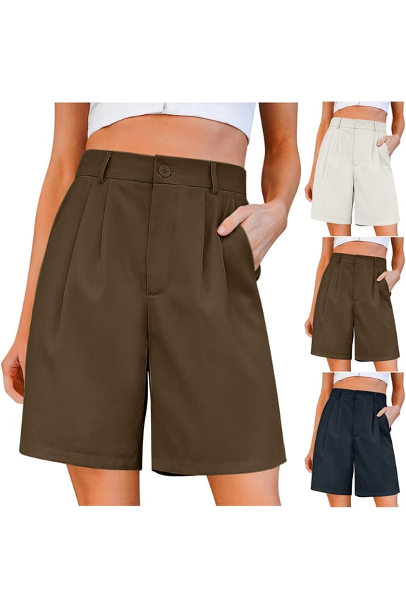 Women's High Waisted Bermuda Shorts Straight Leg Loose Breathable Fabric with Pockets