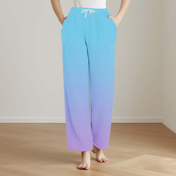 Hrsba Women's Striped Pajama Pants,Solid Color Elastic Waist Long Sleep Bottoms