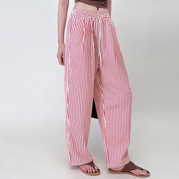 Hrsba Women's Striped Sleep Pants,High Waist Drawstring Pajama Bottoms