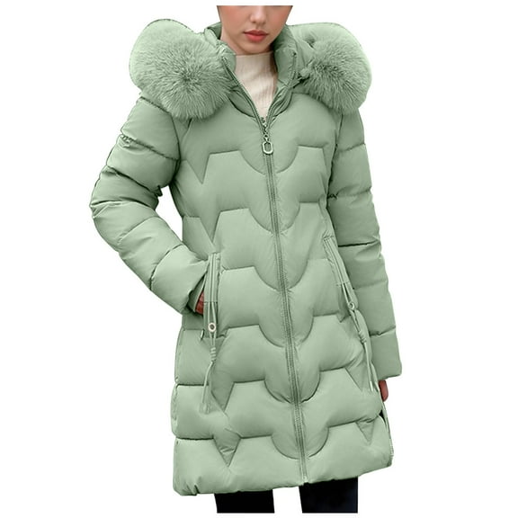 Hrsba Women’s Winter Cropped Puffer Jacket, Coats for Women Solid Color Long Sleeve Padded Casual Outerwear Warm Winter Jacket with Basic