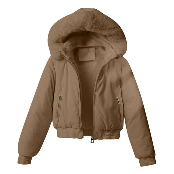 Hrsba Women's Winter Long Sleeve Parkas, Women Coats and Jackets Solid Color Short Corduroy Fleece Lined Thickened Full Zip Padded Coat with Pockets Removable Hood Stand Collar