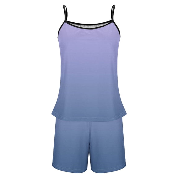 Hrsba Gradient Print Cami Set for Women Sleeveless Top with Shorts 2 Piece Summer Soft Breathable Ladies Sleepwear Pjs Set