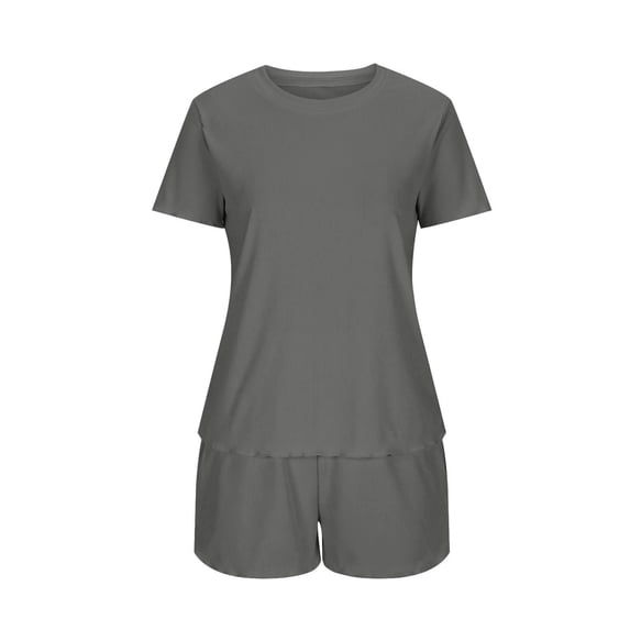 Hrsba Casual Solid Color Pajama Set for Women Short Sleeve Top and Shorts Lightweight Summer Soft Breathable Ladies Sleepwear Nightwear Set