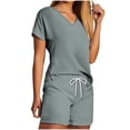 thumbnail image 1 of Hrsba V Neck Tops with Shorts 2 Piece Outfits for Women Short Sleeve Summer Casual Matching Set, 1 of 5