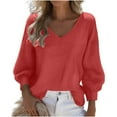 thumbnail image 1 of Hrsba Womens Long Sleeve V Neck Tunic Tops, Blouses for Women V Neck Solid Color 3/4 Sleeve T Shirt Casual Fall Tops, 1 of 3