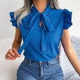 thumbnail image 1 of Hrsba Womens Blouses,Solid Color Ruffle Bowknot Neck Shirt Short Sleeve Chiffon Blouse Casual Tops, 1 of 5