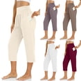 thumbnail image 1 of Hrsba Womens Capris Pants,Solid Color Summer Ruched Elastic Waist Side Pockets Loose Loungewear Long Capris, 1 of 6