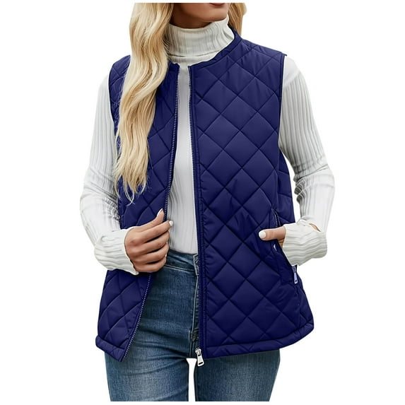 Hrsba Jackets for Women Trendy, Coats for Women Winter Solid Color Sleeveless Jacket with Side Zip Pockets No Hood Casual Outerwear