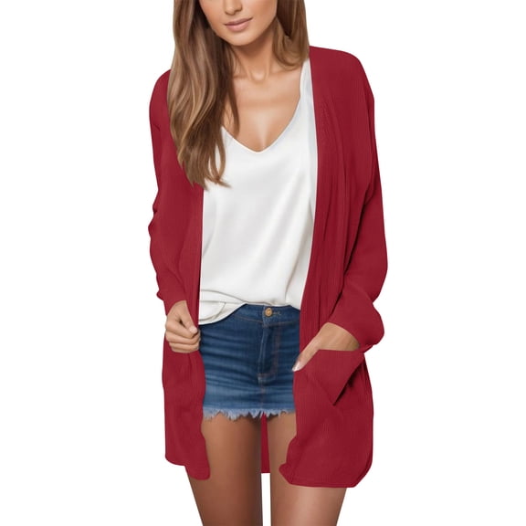 Hrsba Jackets for Women Trendy, Jackets for Women Solid Color Corduroy Long Sleeve Jacket with Pockets Cardigan Outerwear Casual Winter