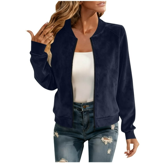 Hrsba Womens Casual Long Sleeve Outwear Jacket,Jackets for Women Solid Color Zip Up Jacket with Windproof Pockets Casual Long Sleeve Outerwear,Size XL