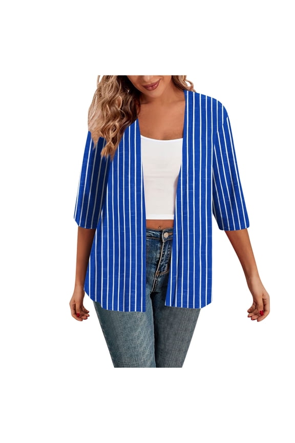 Jackets for Women Trendy, Ladies Lightweight Jackets Solid Color Striped 3/4 Sleeve Cardigan Loose Casual Outerwear