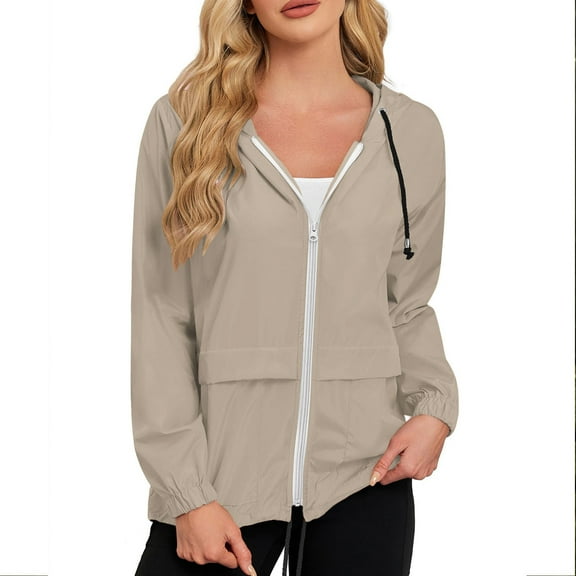 Hrsba Jackets for Women Trendy, Lightweight Jacket Women Hooded Zip Outdoor Water Dry Jacket with Storage Bag