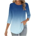 thumbnail image 1 of Hrsba Jackets for Women Trendy, Women Light Jacket Gradient Color Crew Neck Striped 3/4 Sleeve T Shirt Loose Casual Outerwear, 1 of 5