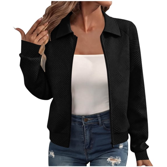 Hrsba Jackets for Women Trendy, Women'S Jacket Solid Color Long Sleeve Fall Winter Zip Jacket with Collar Casual Outerwear