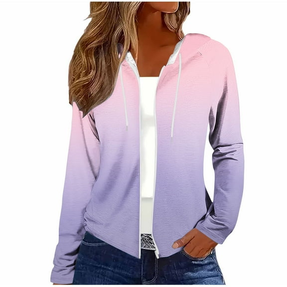 Hrsba Womens Casual Long Sleeve Outwear Jacket,Womens Fall Jackets Print Long Sleeve Zip Up Hooded Cardigan Loose Casual Outerwear,Size S