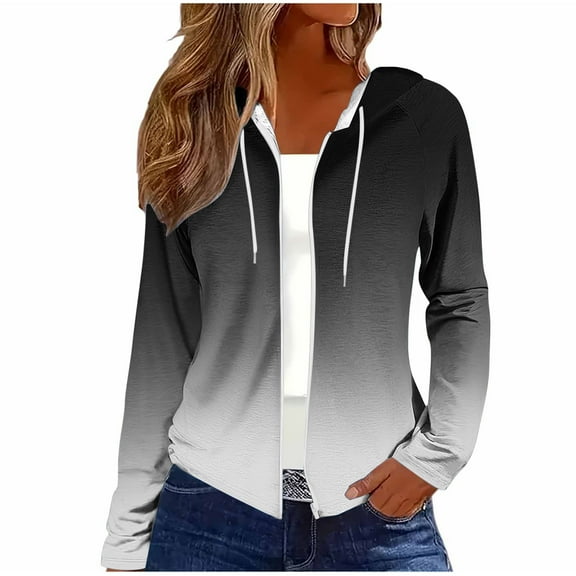 Hrsba Womens Casual Long Sleeve Outwear Jacket,Womens Fall Jackets Print Long Sleeve Zip Up Hooded Cardigan Loose Casual Outerwear,Size XL