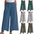 thumbnail image 1 of Hrsba Womens Comfortable Pants,Solid Color Elastic Waist Soft Linen Pants with Large Pocket Summer Loose Casual Lightweight Breathable Ladies Trousers，S, 1 of 7