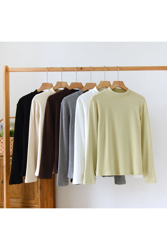 Womens Crew Neck Bed Jacket Solid Color Fleece Lined Base Layer Long Sleeve Pajama Tops