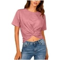 thumbnail image 1 of Hrsba Womens Crop Tops Crew Neck Short Sleeve T Shirts Knot Front Backless Cute Summer Casual Basic Tee Shirts Fashion, 1 of 5