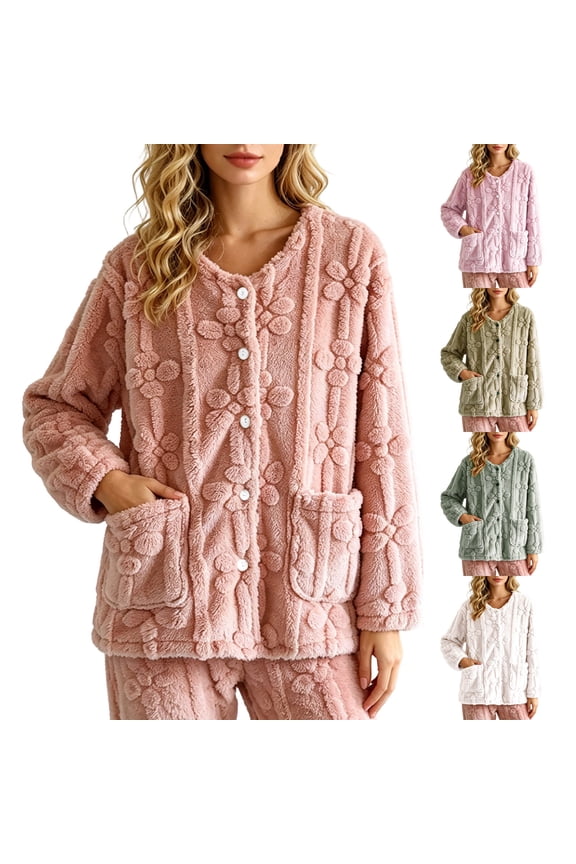 Womens Double Sided Fleece Bed Jacket Fleece Lined Warm Open Front Fall Winter Pajama Tops