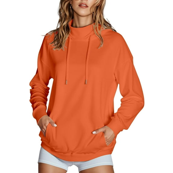 Hrsba Womens Fall Winter Casual Top,Casual Blouse Tops for Women Solid Color Long Sleeve Loose Hooded Top with Stand Collar Fall Casual