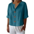 thumbnail image 1 of Hrsba Womens Fall Winter Casual Top,Casual Blouse Tops for Women Solid Color V Neck Button Imitation Linen Loose Fall Ladies T Shirt, 1 of 5