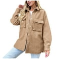 thumbnail image 1 of Hrsba Womens Fleece Jackets,Solid Color Collared Lined Long Sleeve No Hood Outerwear Jacket, 1 of 8