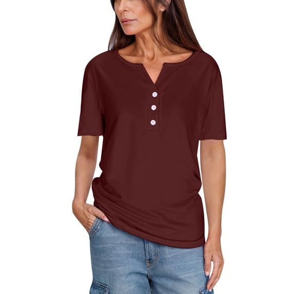 Hrsba Womens Half Sleeve Blouses Solid Color V Neck Shirt Summer Casual Soft Comfortable Ladies Top Loose Weekend Outfit
