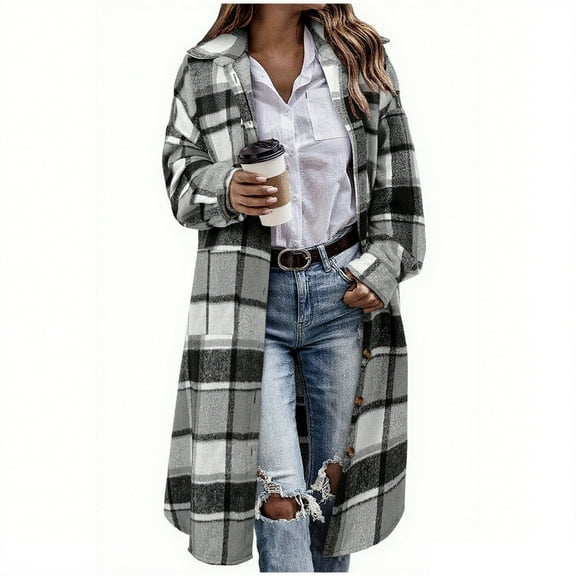 Hrsba Womens Hooded Sweatshirts,Fall Outfits for Women Long Sleeve Plaid Wool Cardigan with Collar Pocket Button Open Front Fall Winter Casual