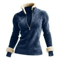 thumbnail image 1 of Hrsba Womens Hooded Sweatshirts, Fall Tops for Women Long Sleeve Western Solid Color Half Zip Stand Collar Fleece Panel Suede Pullover Fall Winter Fashion Top, 1 of 4