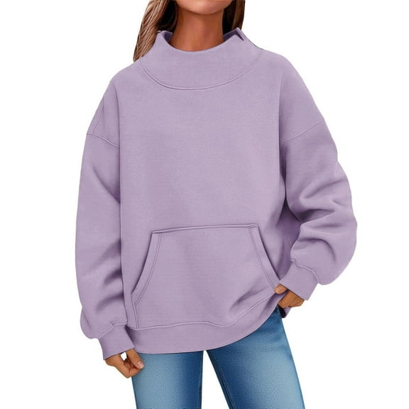 Hrsba Womens Hooded Sweatshirts,Sweatshirt Tops for Women Long Sleeve Stand Collar Solid Color Loose Pullover Hoodie with Pocket Fall Winter Casual Top
