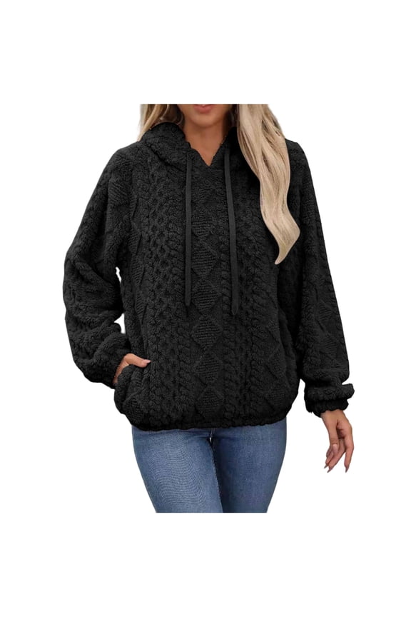 Womens Long Sleeve Casual Jacket Top, Sweatshirt Tops for Women Solid Color Crew Neck Long Sleeve Fleece Pullover Outerwear Fall Tops