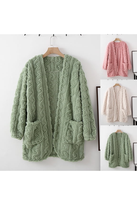 Womens Knit Bed Jacket Trim Open Front Long Sleeve Lounge Tops