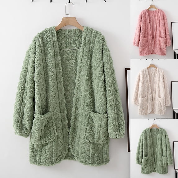 Hrsba Womens Knit Bed Jacket Trim Open Front Long Sleeve Lounge Tops