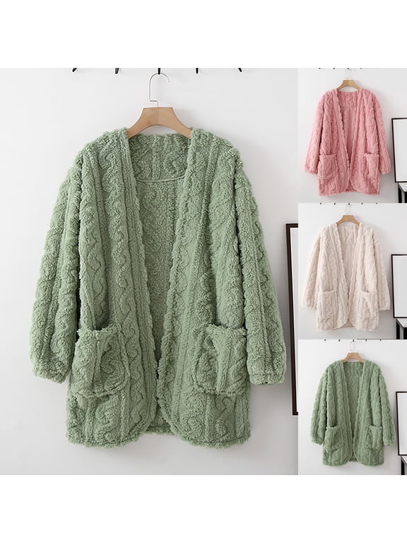 Womens Knit Bed Jacket Trim Open Front Long Sleeve Lounge Tops