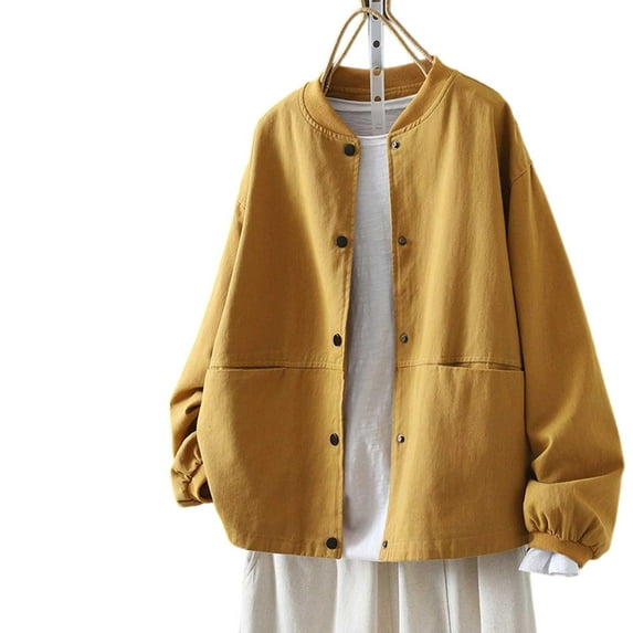 Hrsba Womens Long Sleeve Hoodless Casual Outwear & Jackets,Jackets for Women Trendy Casual Outdoor Jacket with Large Pockets Outerwear Versatile Fall,Size L