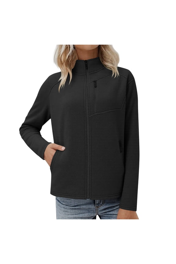 Womens Long Sleeve Hoodless Casual Outwear & Jackets,Zip Up Jackets for Women Solid Color Long Sleeve Fleece Like Jacket No Hood Casual Outerwear,Size XXXL