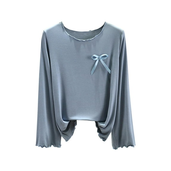 Hrsba Womens Long Sleeve Round Neck Blouses & Shirts,Blouses for Women Solid Color Long Sleeve Crew Neck Base Layer Pullover Fall Winter Tops