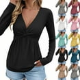 thumbnail image 1 of Hrsba Womens Long Sleeve Shirt Solid Color Detail V Neck Casual Loose Top For Winter Fall, 1 of 5
