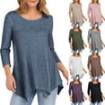 thumbnail image 1 of Hrsba Womens Long Sleeved Round Neck Top Solid Color Ribbed Brushed T-Shirt Irregular Hem Casual Top for Winter, 1 of 5