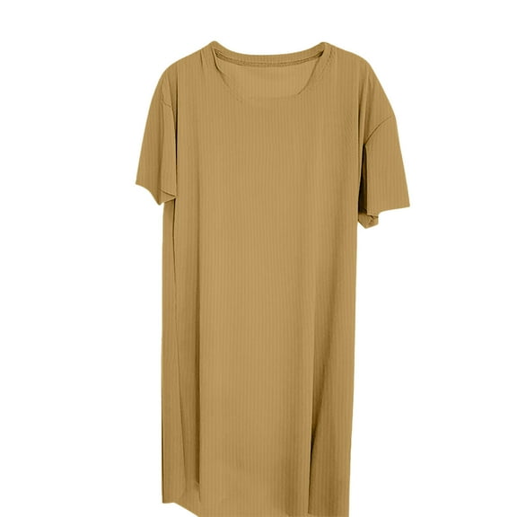 Hrsba Womens Mid-Calf Sleepshirts,Nightgowns For Women Solid Color Loungewear A Line Dress Loose Sports Short Sleeve Crew Neck Maternity Dress Mid Calf Length