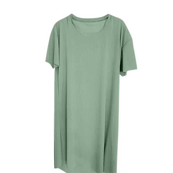 Hrsba Womens Mid-Calf Sleepshirts,Nightgowns For Women Solid Color Loungewear A Line Dress Loose Sports Short Sleeve Crew Neck Maternity Dress Mid Calf Length