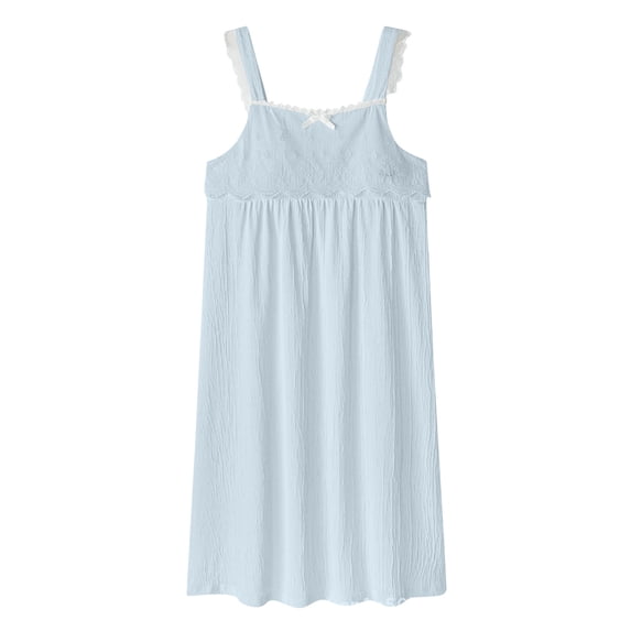 Hrsba Womens Satin Nightgowns Solid Color Strappy Bow Long Sleep Dress Lightweight Summer Soft Breathable Fabric Sleepwear