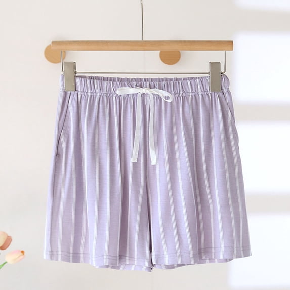 Hrsba Womens Pajama Shorts,Striped Drawstring with Pockets Thin Loose Casual Lightweight Home Sleep Bottoms