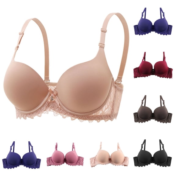 Hrsba Womens Plus Size Bra,Women's Breathable Thick Cup Lace Bra Soft Underwire Gathered Underwear,Womens Casual Summer Bra,Womens Bra